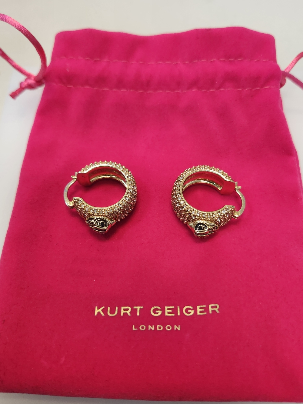 New W/Out Tags Kurt Geiger Gold-Tone Eagle Pave Huggie Hoop Earrings